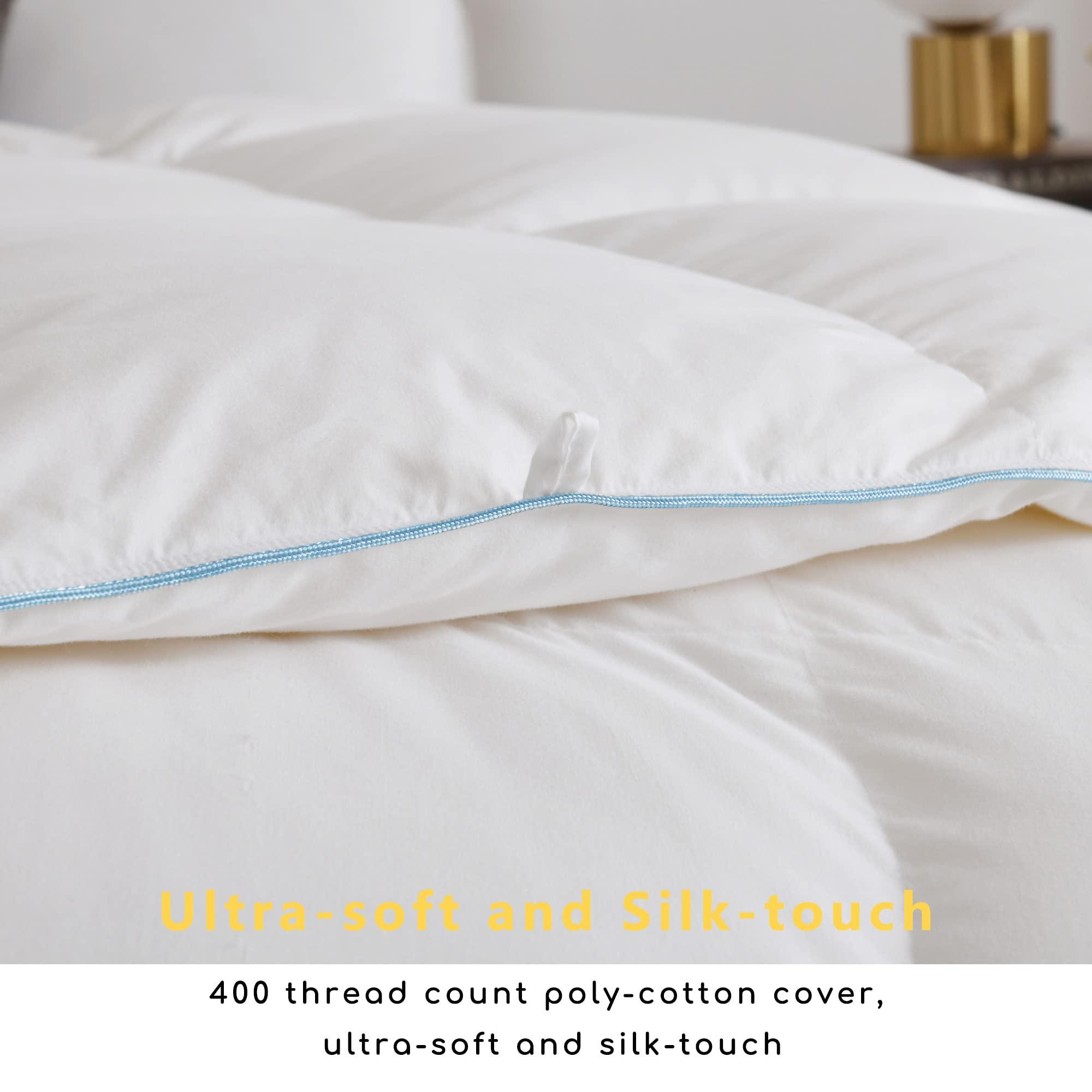 DOMDEC DOMDEC Heavyweight Goose Feather Down Comforter- Queen Size Winter Duvet- Ultra Soft 850 Fill Power Hotel Collection 55oz Thick Duvet Insert Cold Weather Sleepers (90X90\'\', White) (DD2011)