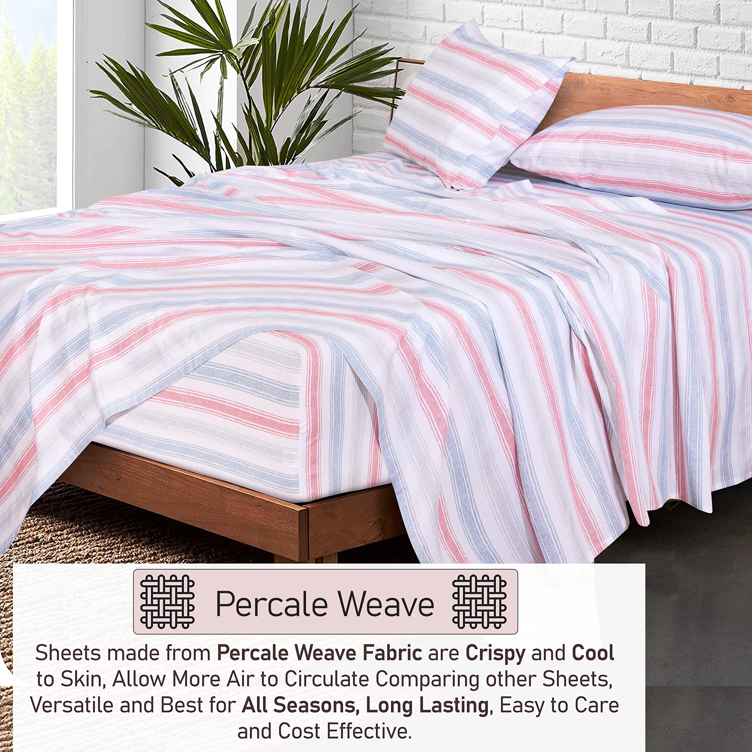 RUVANTI RUVANTI 100% Cotton Sheets - Crispy Cooling Percale Sheets for Twin XL Size Bed, Breathable & Durable Twin XL Sheet Set, 16 Inches Deep Pocket Sheets, Times, 3 Pieces