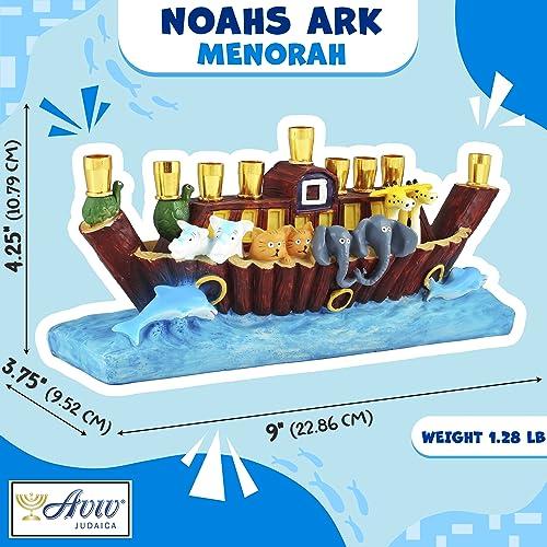 Aviv Judaica Aviv Judaica Sculptured Noah\'s Ark Menorah Biblical Themed Minorah Noachs Ark with Animals Children\'s Menorah Beautifully Painted Resin Hanukkiah Collectible Kids Chanukah Candle Holder Menurah
