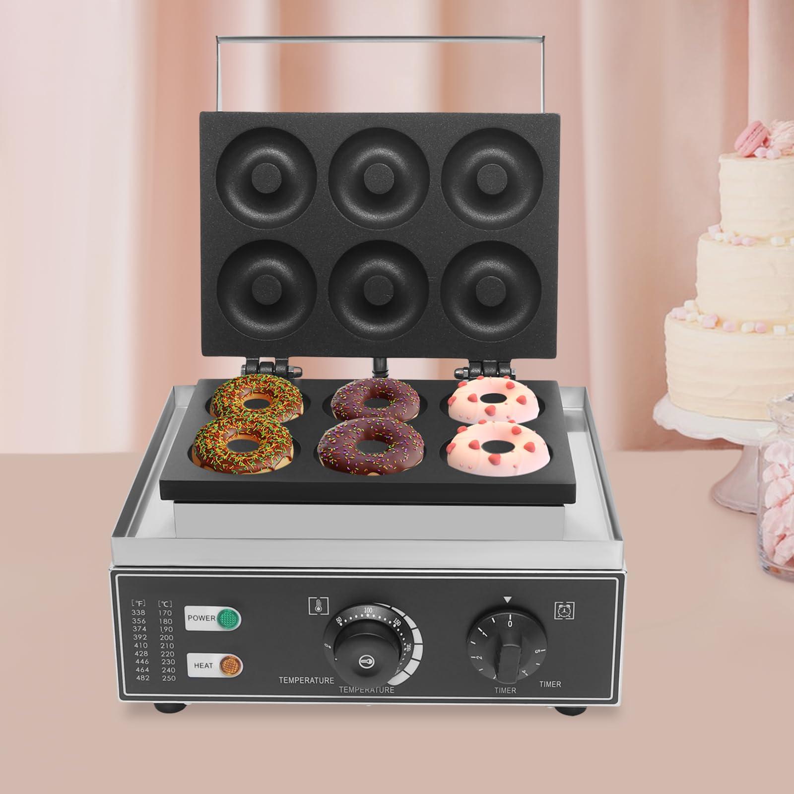 CHALIGHT Commercial 6-Hole Donut Maker Machine Electric Nonstick Doughnut Making Machine Heating 50-300 Doughnut Maker Crepe Maker Waffle Maker Donut Fryer for Breakfast Snacks Desserts