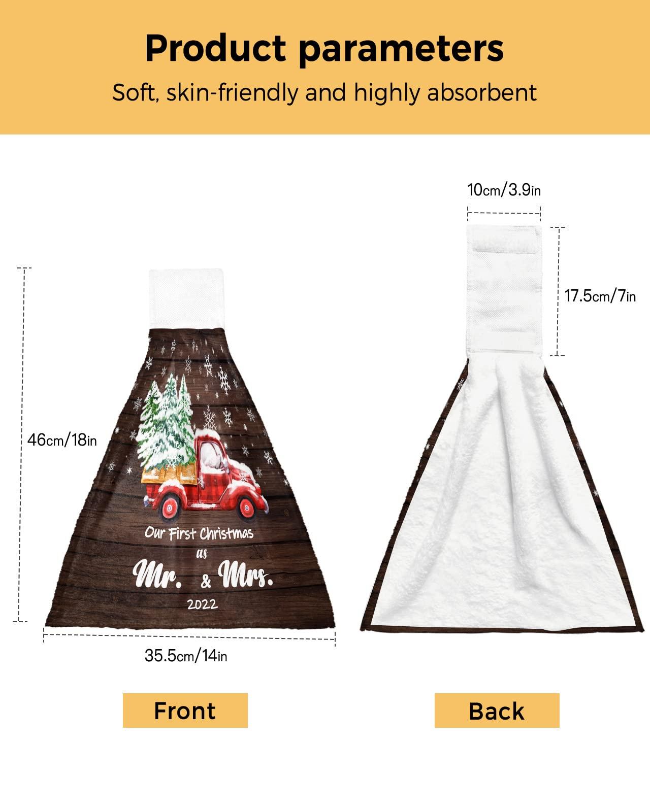 Kewadony Kewadony 1 Pack Hanging Kitchen Hand Towels, 2022 Christmas Hand Tie Towels with Hanging Loop, Red Truck Xmas Tree Snowflake Retro Wood Grain Soft Absorbent Towels Set for Bathroom and Kitchen