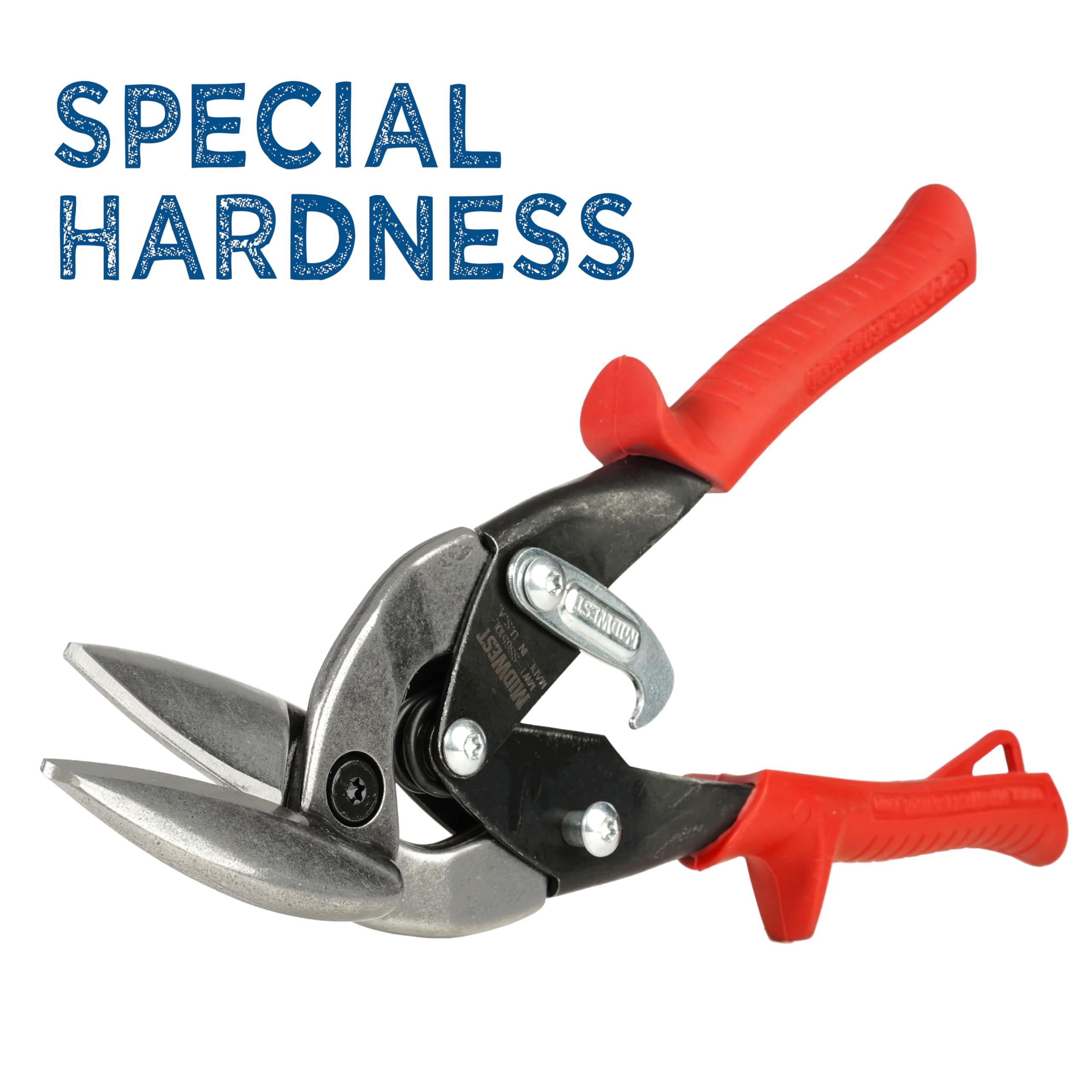 Midwest Snips MIDWEST Special Hardness Aviation Snip - Left Cut Offset Stainless Steel Cutting Shears with Forged Blade & KUSH\'N-POWER Comfort Grips - MWT-SS6510L