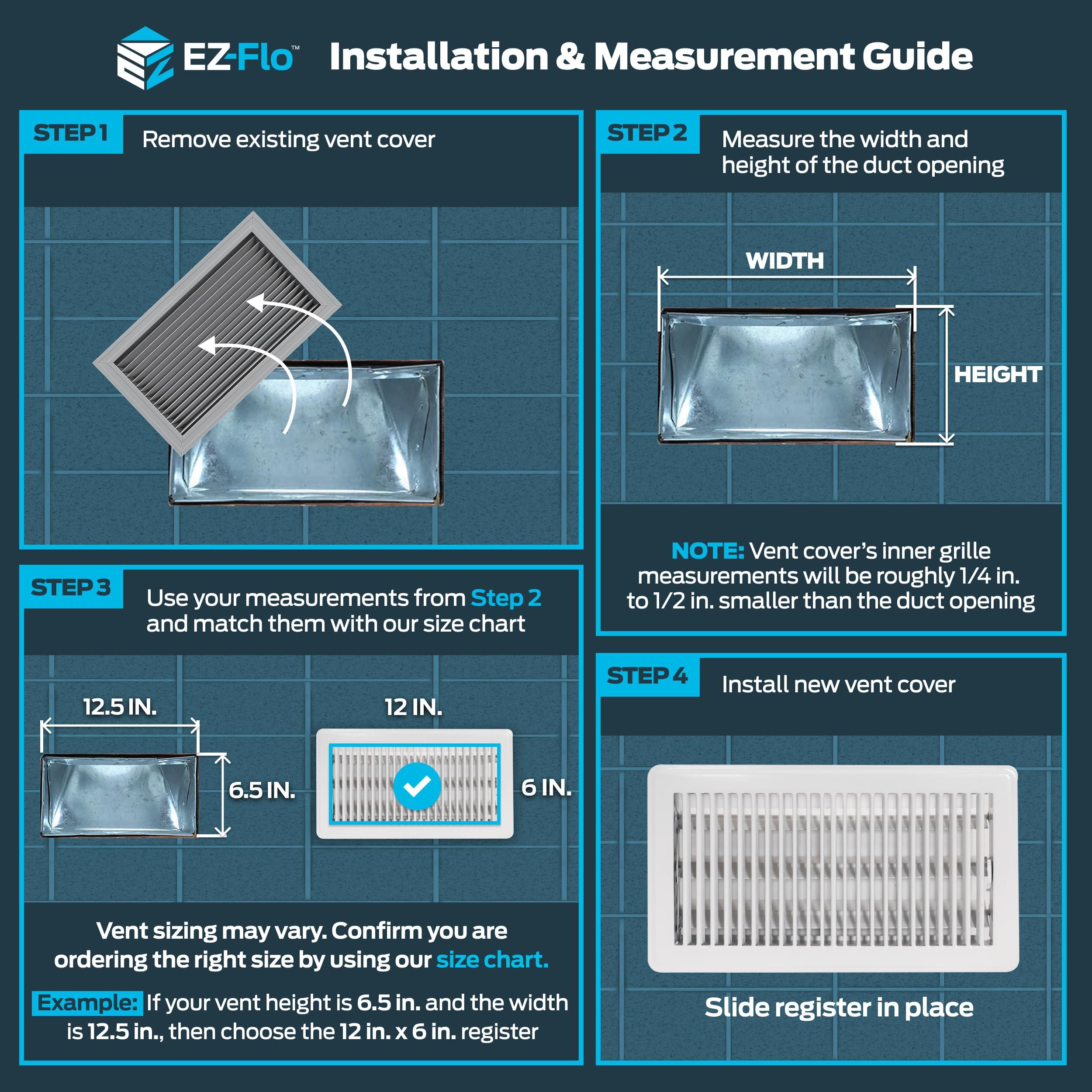 EZ-FLO EZ-FLO 6 x 12 Inch (Duct Opening) Floor Register Vent Cover, One-Way Ventilation Register Diffuser, Solid Steel HVAC Air Vent Cover, White, 61638