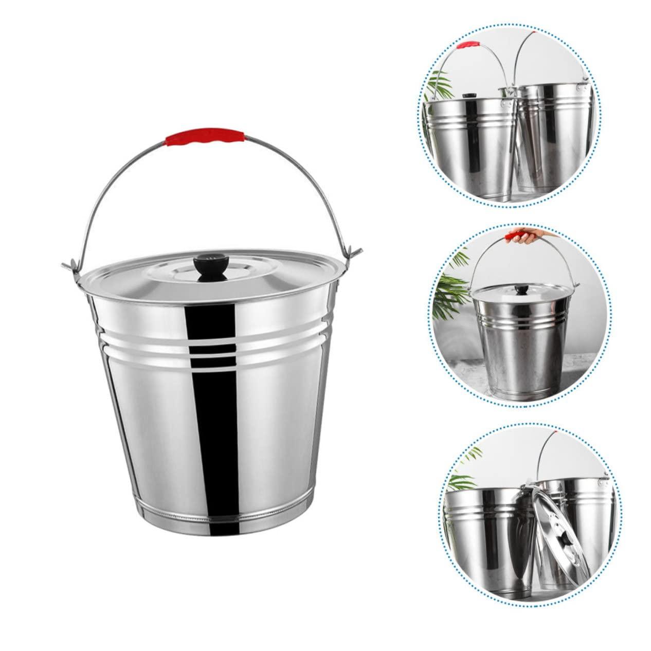 Cabilock Cabilock Ash Bucket with Lid Stainless Steel Fire Pit Ash Pail Large Capacity Outdoor Coal Bucket for BBQ