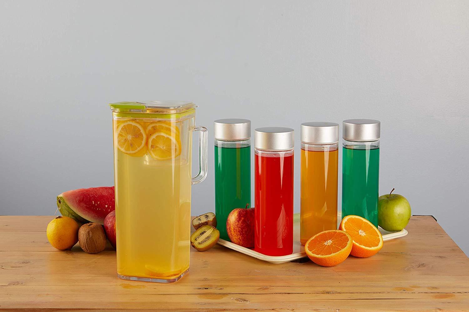 Komax Komax Large Plastic Water Pitcher with Lid Square Water Carafe BPA-Free, Dishwasher Safe Water, Tea, or Juice Containers with Lids for Fridge (2.3 Liters)