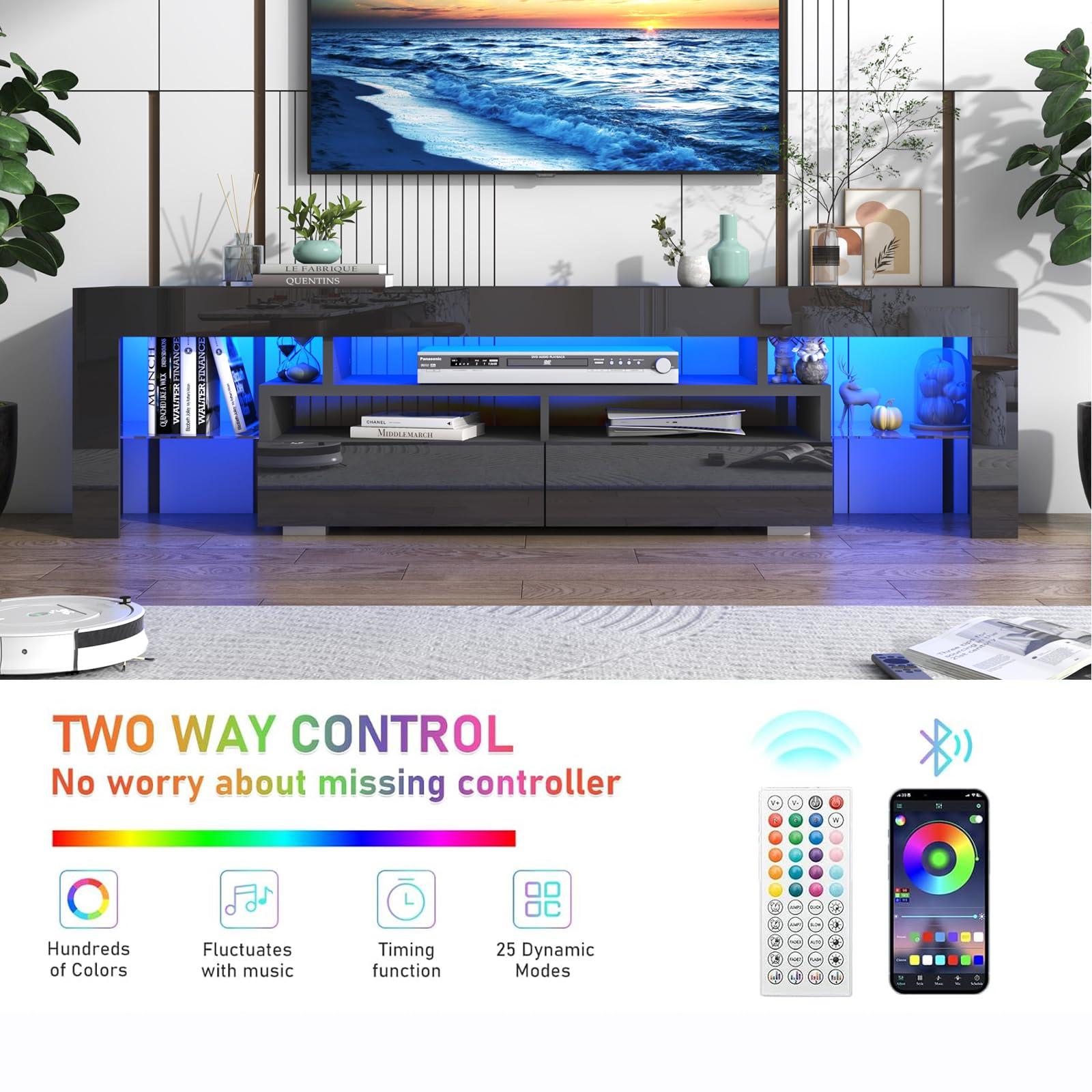 Vinctik 6&Fox Vinctik 6&Fox 70in LED TV Stand for 75/80/85 inch TV,Modern Black TV Stands for Living Room,High Gloss TV Entertainment Center with 2 Large Storage Drawer,APP RGB Light,TV Console(71in Black)