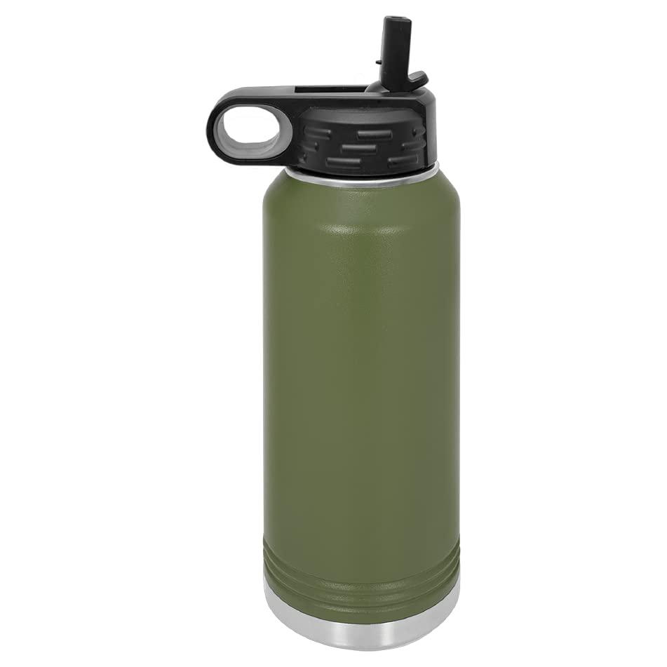 LaserGram LaserGram Personalized Water Bottle, Duck, Stainless Steel Double Wall Vacuum Insulated with Flip Top Straw, Custom Engraved Gift (32oz / 950ml Camo Green)