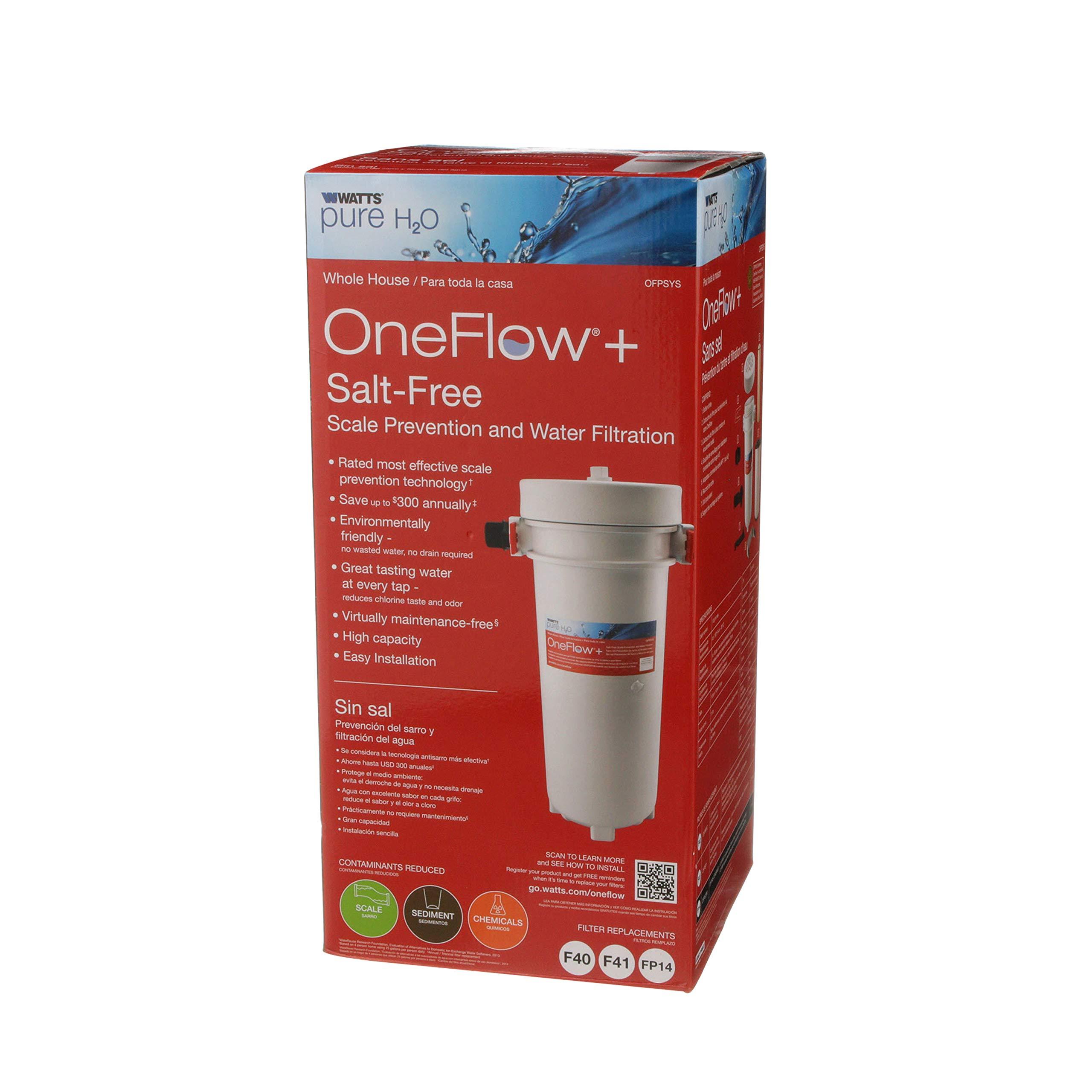 Watts Premier Watts OFPSYS OneFlow Plus Salt-Free Scale Prevention and Water Filtration System, Carbon Water Filter, Scale Reduction Cartridge, 1\" NPT Inlet and Outlet Connections
