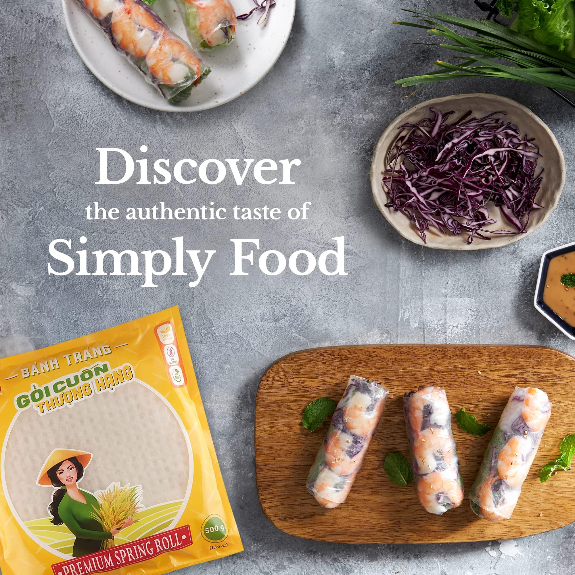 SIMPLY FOOD Simply Food - Round Premium Spring Roll Rice Paper Wrapper, All Natural Rice Paper Wrappers for Spring Rolls, Easy to Use, Gluten-Free, Non-GMO, 22 cm