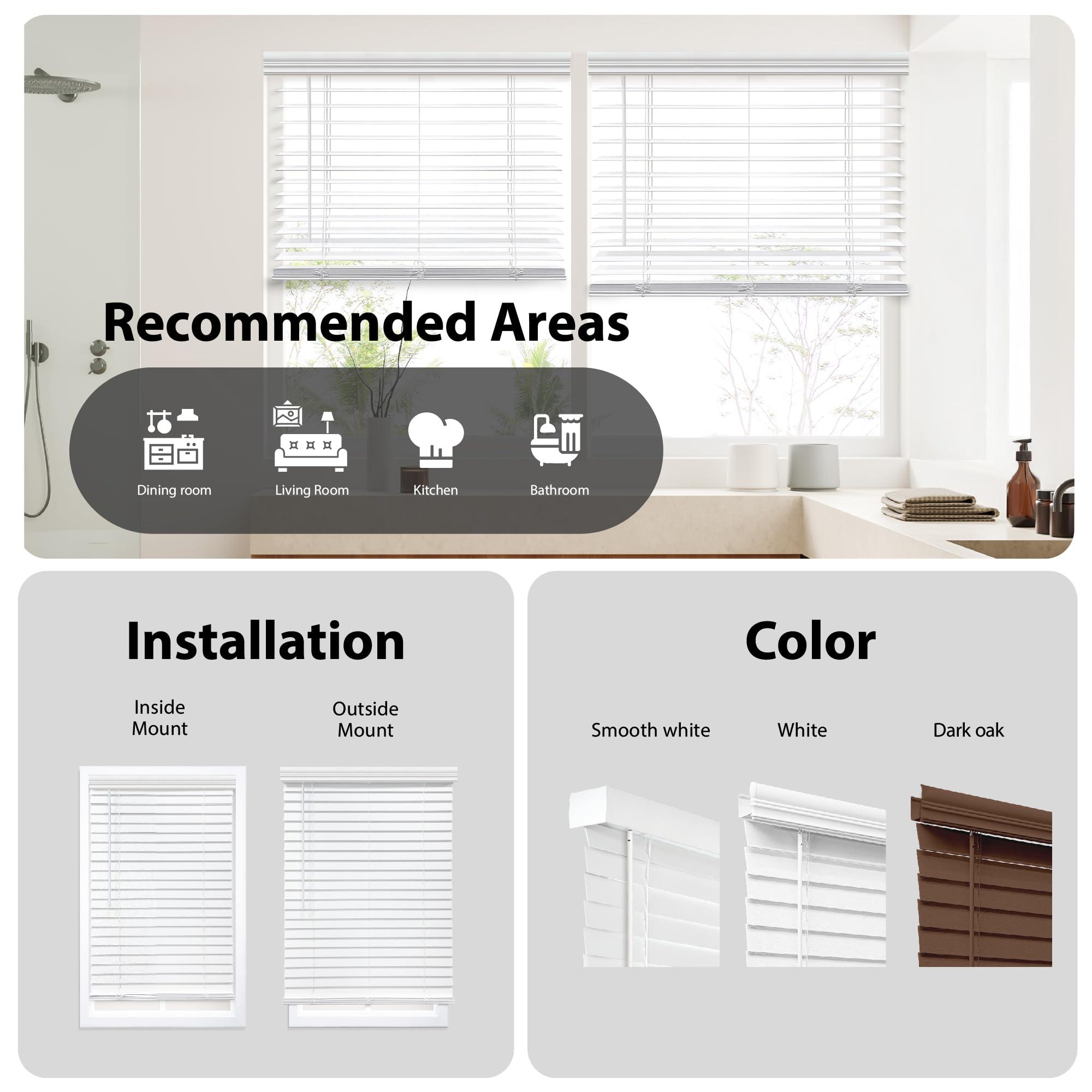 DEZ FURNISHINGS DEZ FURNISHINGS Cordless 2" Faux Wood Blind, 39" W x 84" H, White