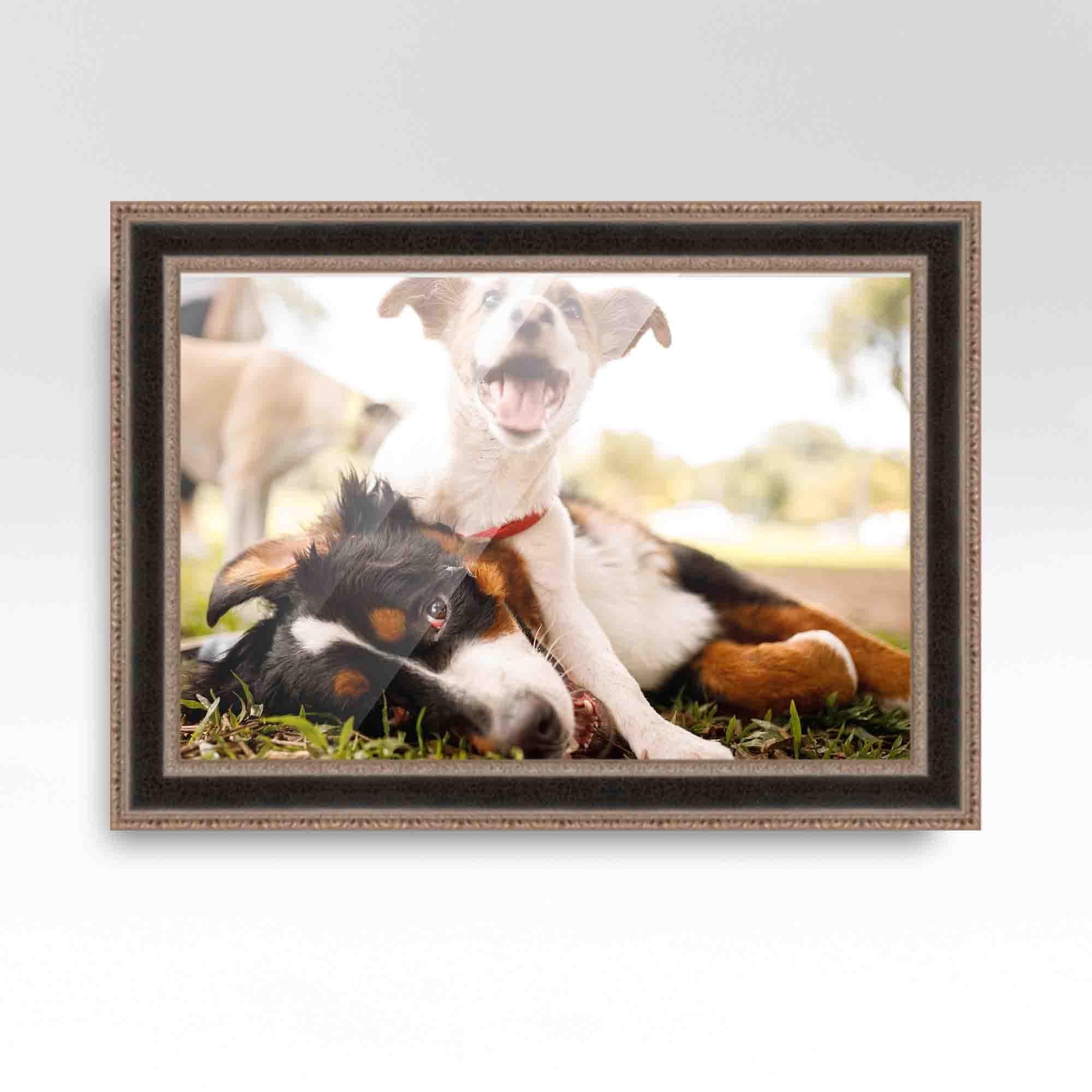 CustomPictureFrames.com 28x35 Frame Silver Brown Ornate Solid Wood Picture Frame Width 1.75 Inches | Interior Frame Depth 0.5 Inches | Milton Distressed Photo Frame Complete with UV Acrylic, Foam Board Backing & Hanging