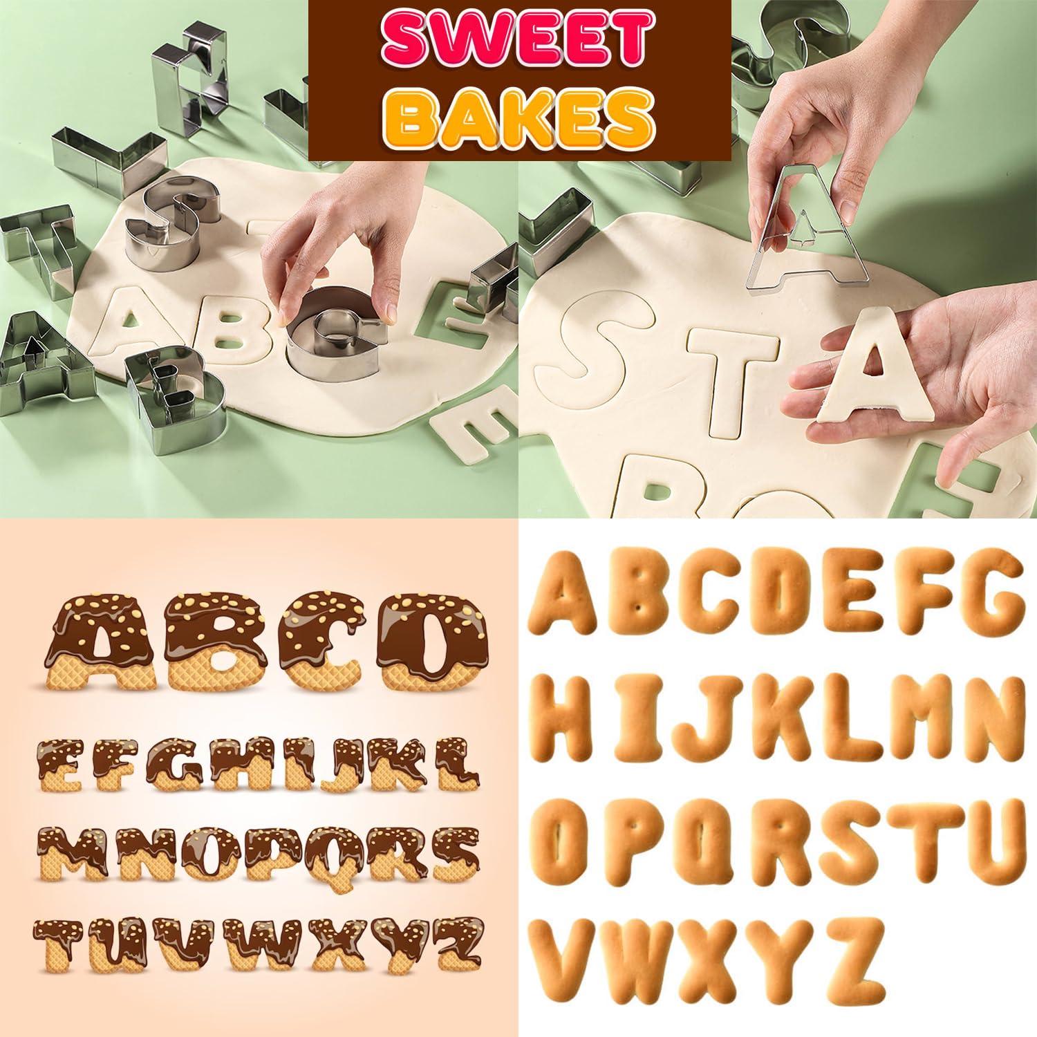 xify\'s xifys 36 Pcs Alphabet & Number Cookie Cutters, 2.5-3 Inch Assorted Sizes Stainless Steel Cookie Cutter Sets, Fondant & Dough Molds for Party Birthday Christmas, Fruit Cutting, Includes Steel Scraper