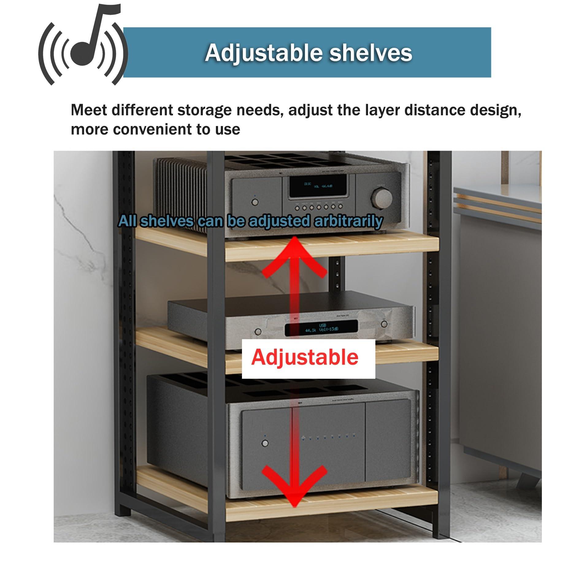 Leaceuv Audio-video Shelving AV Media Stand with Wheel Hifi Rack Stereo Cabinet Game Console Shelf 3/4/5/6-Tier DVD Holder Stand Tower with Adjustable Shelves Corner Stands for Living Room(Walnut,50x40x80cm)