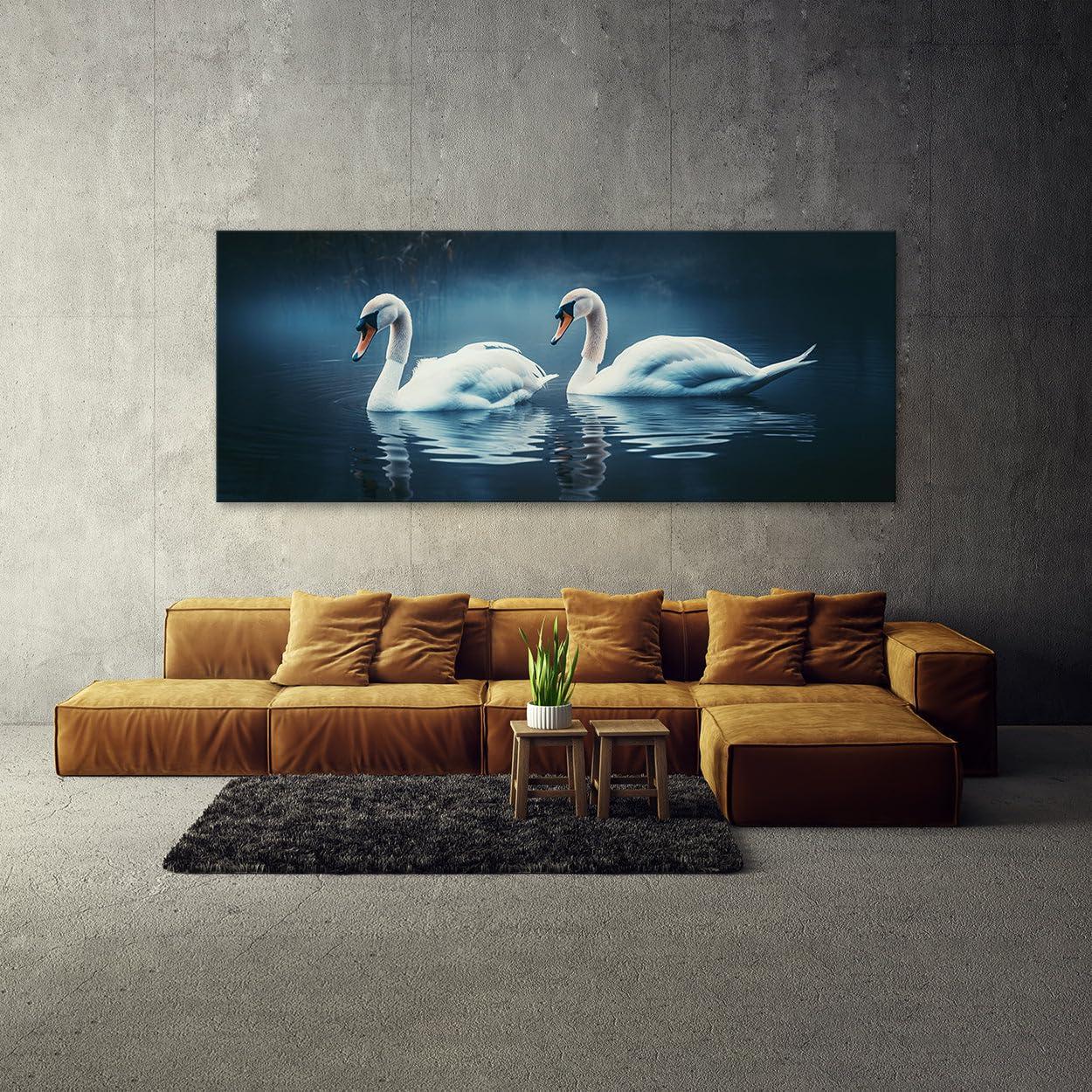 Sense Canvas Sense Canvas Animal Swans Landscape 97 Canvas Art - Home Decor Wall Art Print Poster Painting Small 20x8 / 0.75\"