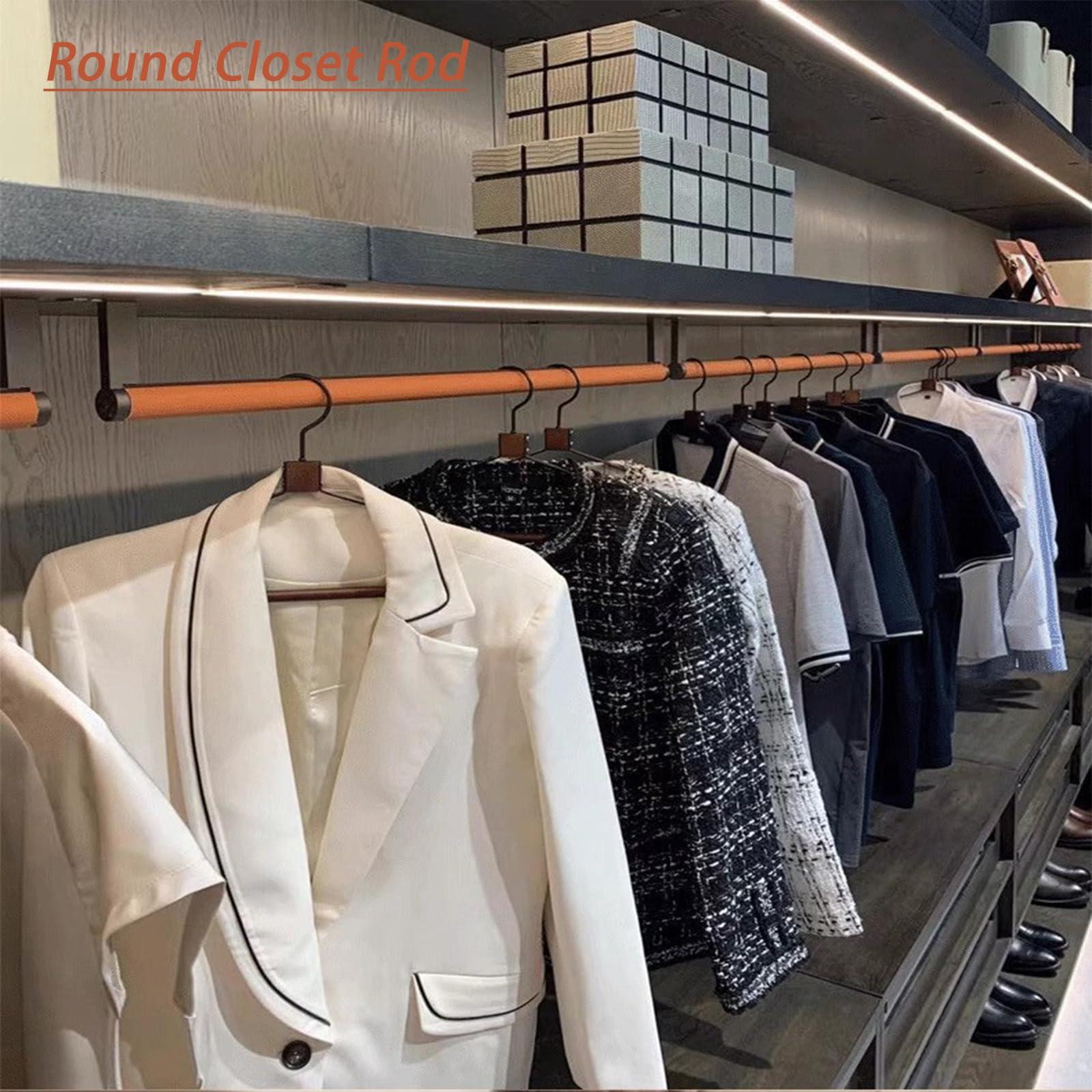 PIFUTER Round Closet Hanging Rod, Laundry Room Clothing Store Home Hotel Hanging Clothes Bar - 20-63in Custom Size, heavy duty Aluminum Wardrobe pole, with End Sockets & Screws (Grey,L:42in)