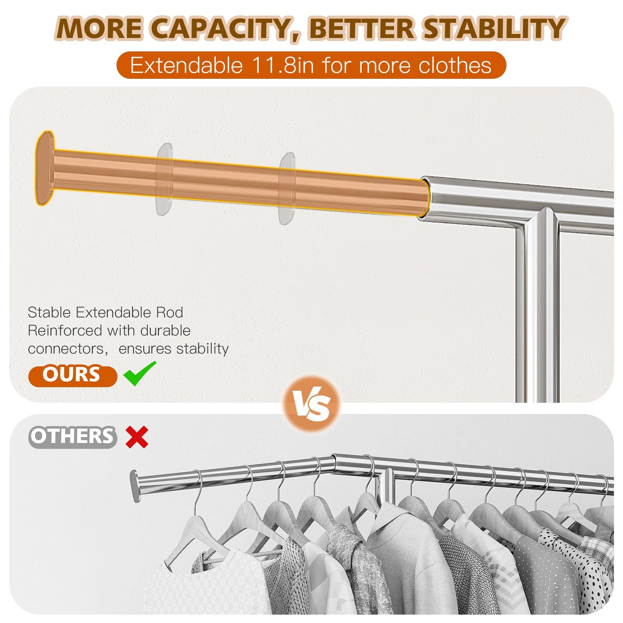 Raybee Raybee Heavy Duty Clothes Rack, Clothing Rack Load 485 LBS, Metal Garment Rack, Rolling Clothes Racks for Hanging Clothes, Portable Clothes Rack with Sturdy Wheels