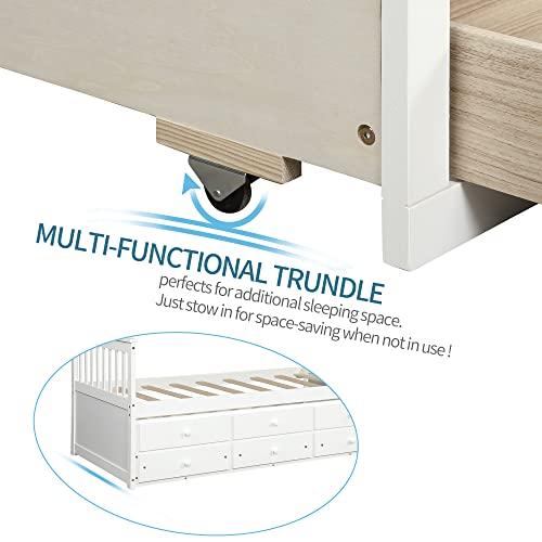 Generic Captain\'s Bed Twin Daybed with Trundle Bed and Storage Drawers, White
