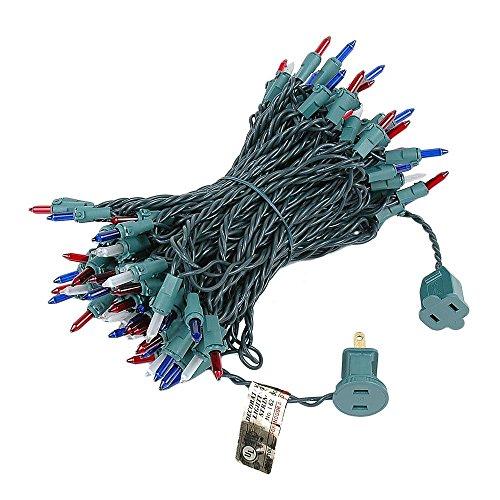 Novelty Lights Novelty Lights 100 Light Red/White/Blue Christmas Mini String Light Set, Green Wire, Indoor/Outdoor UL Listed, 50' Long