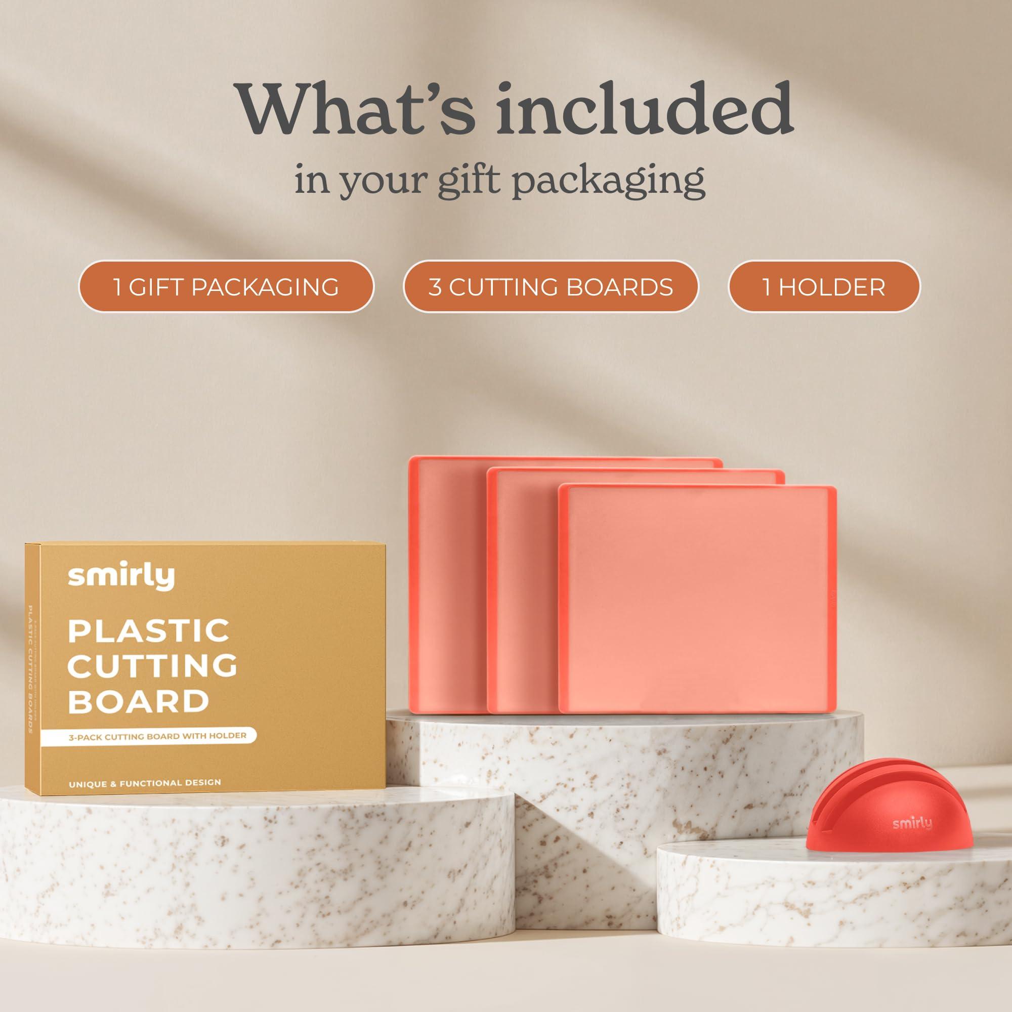 SMIRLY SMIRLY Plastic Cutting Board Set With Holder, Dishwasher Safe Plastic Cutting Boards Set for Kitchen, Cutting Boards for Kitchen - Plastic Chopping Board Set