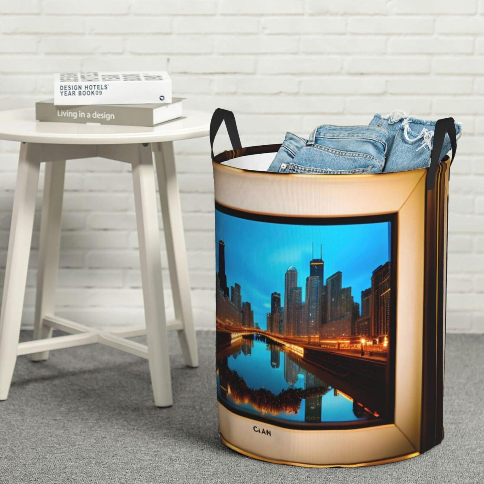 CarXs Chicago Reflected Stylish Circular Hamper - Waterproof Oxford Fabric Laundry Hamper, Suitable For Various Storage