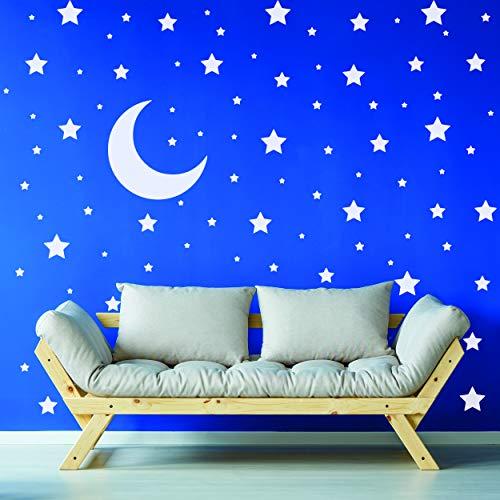 Decords White Stars Stickers - Space Themed Bedroom Constellation Wallpaper Decor Decal - Star Moon Nursery Room Decals for Wall - 220 Stickers
