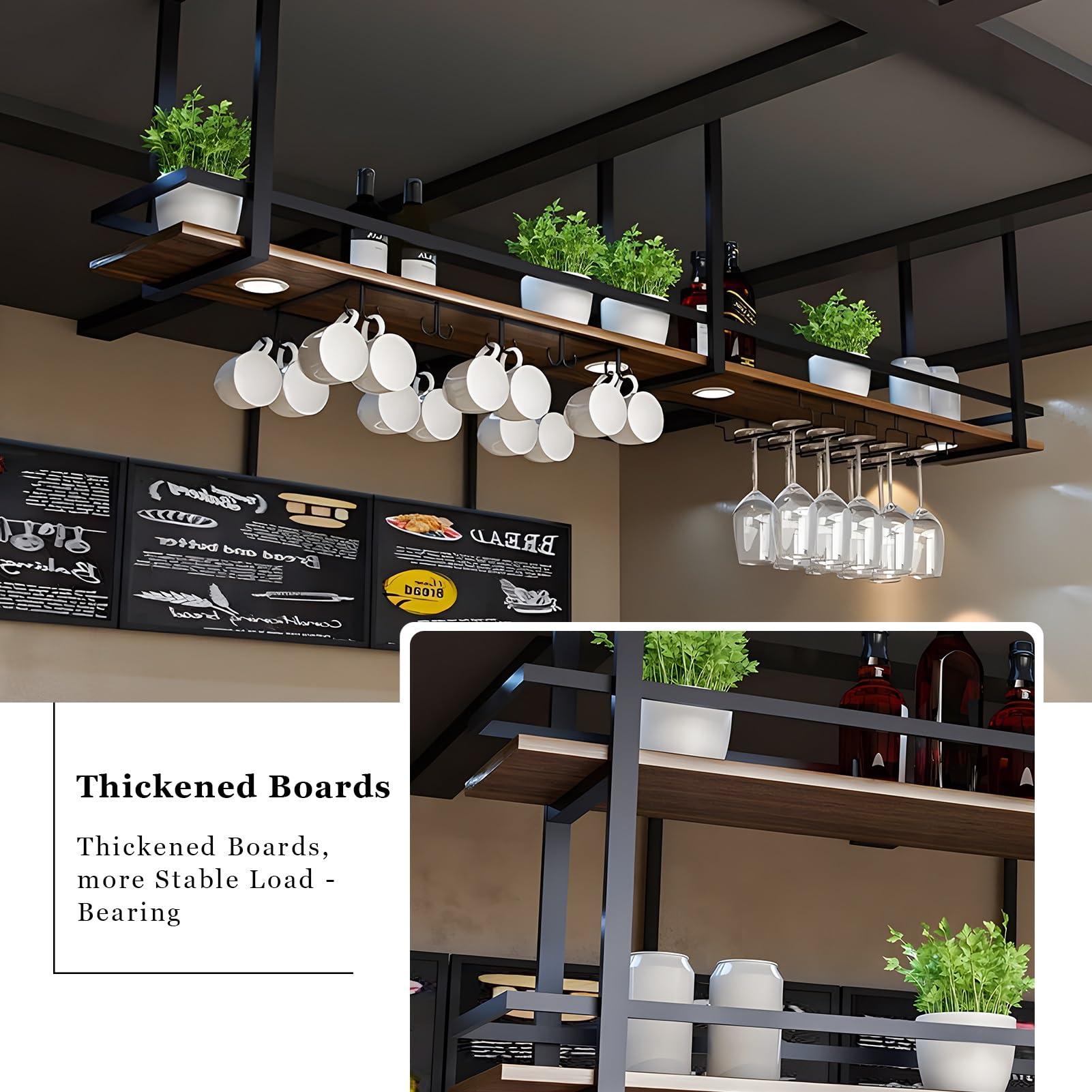 Yopappol Yopappol Ceiling-Mount Shelf, Hanging Wine Bottle Holder Plant Stand Decorative Display Storage Rack, Metal Floating Shelves for Restaurant, Kitchen, Bar - Easy to Install (Size : 60x30x80cm)