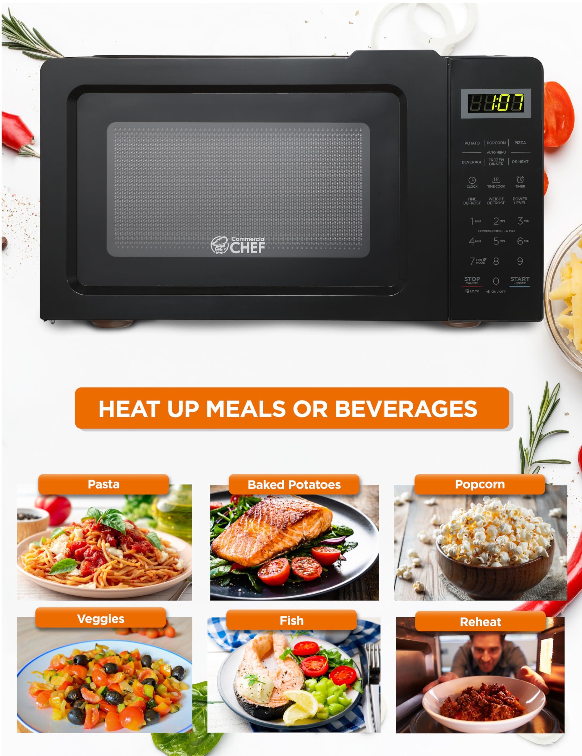 Commercial CHEF COMMERCIAL CHEF 0.7 Cubic Foot Microwave with 10 Power Levels, Small Microwave with Pull Handle, 700W Countertop Microwave Up to 99 Minute Timer and Digital Display, Black