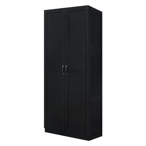 Manhtattan Comfort Manhattan Comfort Hopkins Modern Freestanding Storage Closet with 7 Adjustable Shelves & Soft Close Doors, Multipurpose Wardrobe Cabinet for Bedroom,Bathroom, Garage, Kitchen, Pantry, 72" High, Black