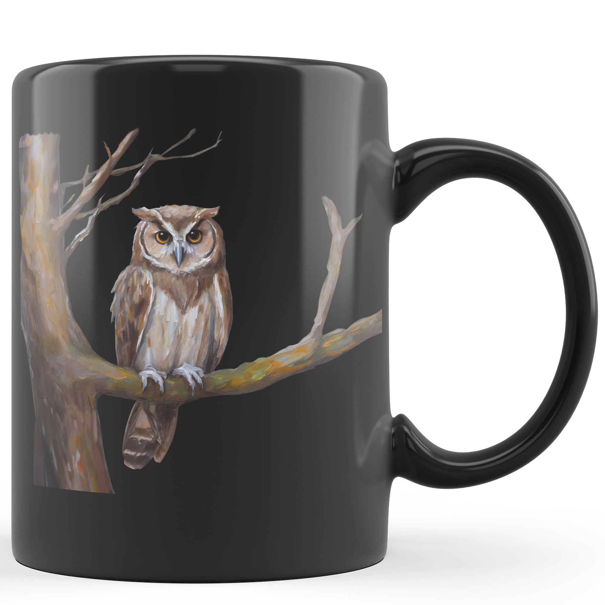 HomeLoft Basics Owl Coffee Mug/Color Changing Mug/Accent Mug 11-15 oz, owl coffee mug, owl mug, owl mug set, owl travel mug (Black)