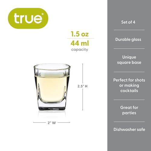 TRUE True Square Shot Glasses, Reusable Shot glasses, Perfect For Whiskey, Vodka, And Tequila, Party Shot Cups, Set Of 4, 1.5 oz.