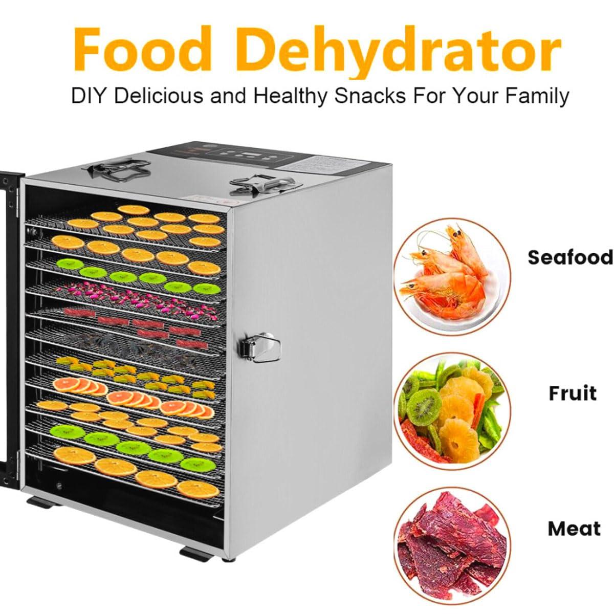 BDJSN Electric Food Dehydrator, 12 Trays Stainless Steel Fruit Dryer Machine, Large Capacity Adjustable Timer & Temperature Vegetables Preserver Machine for Jerky, Fruit, Meat, Veggies