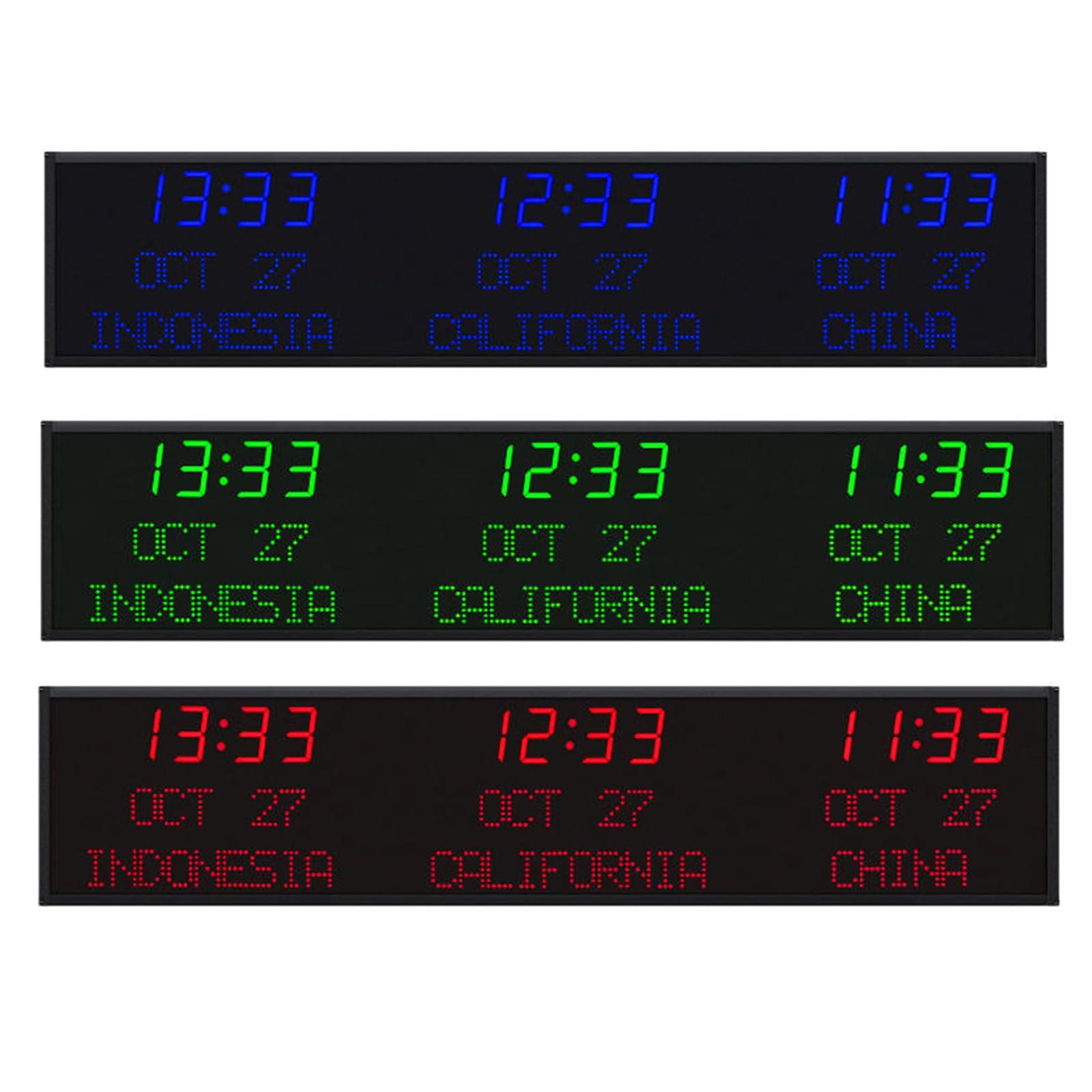 JDXQBLD JDXQBLD 3 Time Zone Wall Large Clocks, World Time Zones Clock, Editable City Name and Time and Date, Big Size Display, for Home Living Room Office (Red)