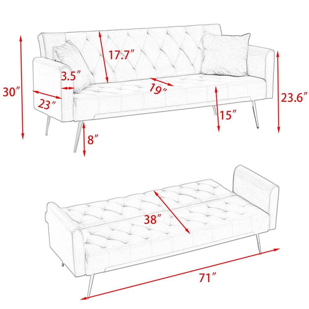 Majnesvon 71" Convertible Folding Sleeper Sofa Couch,Modern Velvet Loveseat Sleeper with 2 Pillows, Futon Sofa Bed with Mattress and Frame for Living Room,Bedroom,Small Space (Beige)