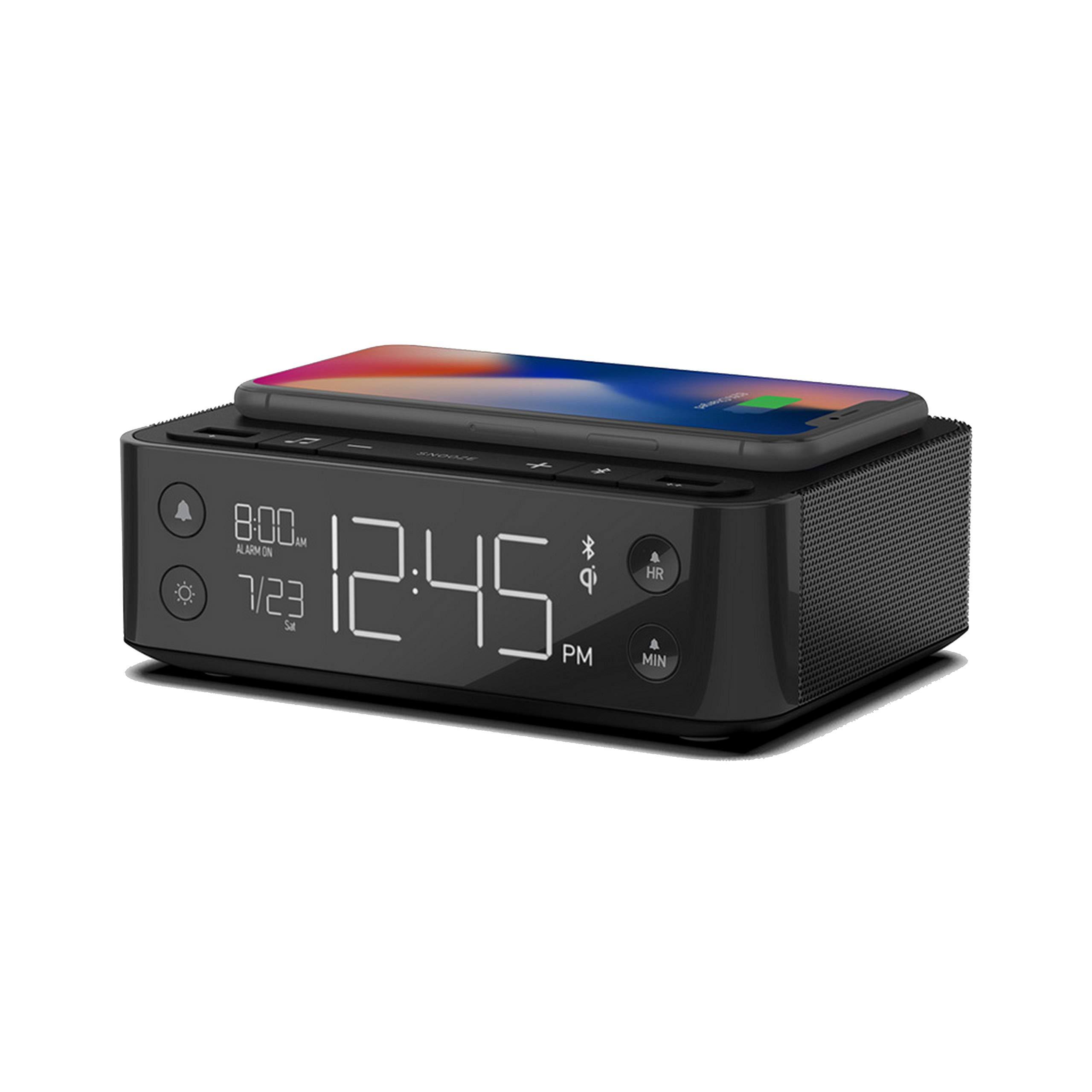 NONSTOP NONSTOP Station A Hotel Alarm Clock with White Noise, Qi Wireless Charging, Dual USB Outlets and Bluetooth Speaker (Jetaway Black)