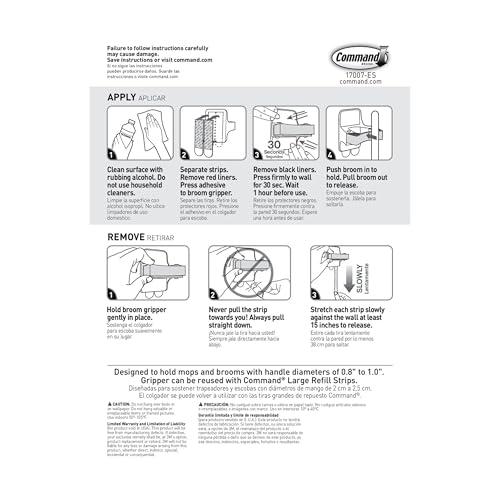 Command Command Broom and Mop Grippers, 3 Hangers and 6 Command Strips, Damage Free Hanging Wall Mount Broom and Mop Holder, Household Cleaning Organizer for Organization and Storage, Holds up to 4 lb