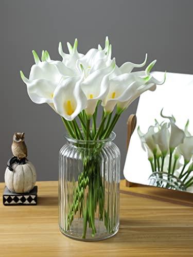 Duovlo Duovlo 20pcs Calla Lily Bridal Wedding Bouquet Lataex Real Touch Artificial Flower Home Party Decor (White)