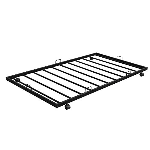 TOPAMZER Twin Over Full Bunk Bed with Trundle, Metal Bed Frame with 2 Ladders No Box Spring Needed, for Adult Boys Girls (Black)