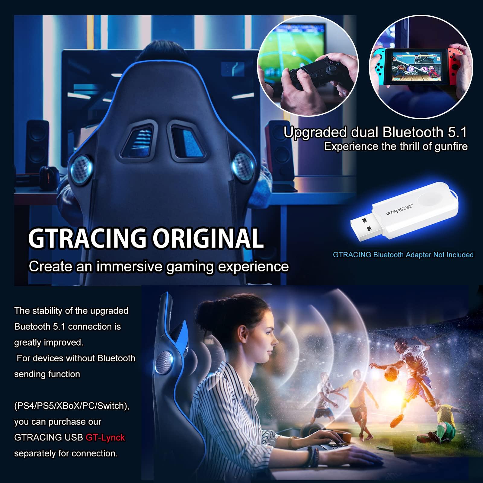 GTRACING GTRACING Gaming Chair with Speakers Bluetooth Music Video Game Chair Audio Ergonomic Design Heavy Duty Office Computer Desk ChairBlue