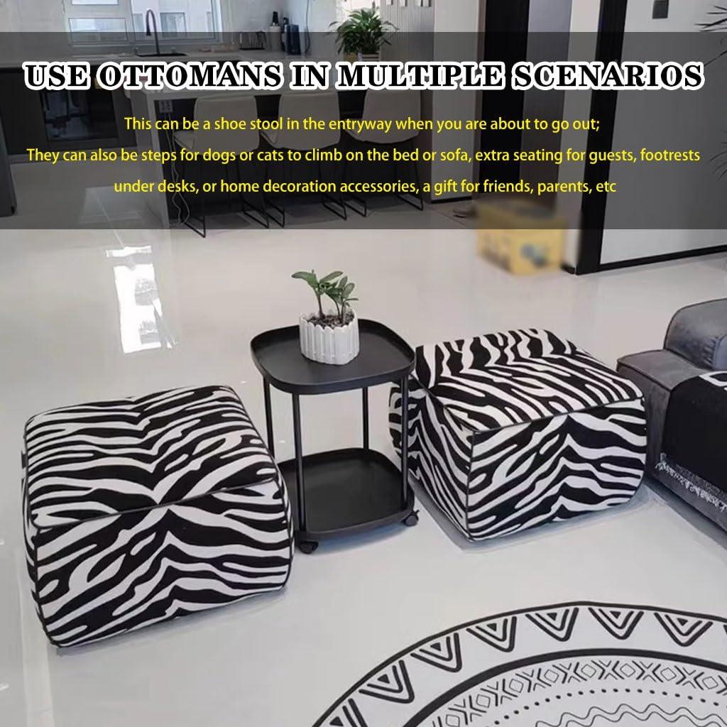 QMBHBM Foot Stool Shoe Stool for Entryway Zebra Print Living Room Ottomans, Soft and Comfortable Leisure Stool, Shoe Stool with High Resilience Sponge, for Couch (Color : Black White, Size : 50 * 50 * 40cm)