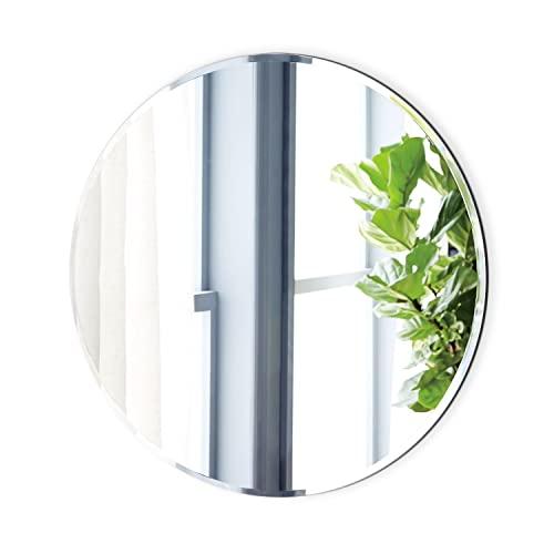 Fab Glass and Mirror Fab Glass and Mirror Round Frameless Safety Backing 1" Beveled Edge Mounted with Hooks-Bathroom Wall Mirror 18"x18", 18" x 18", Silver
