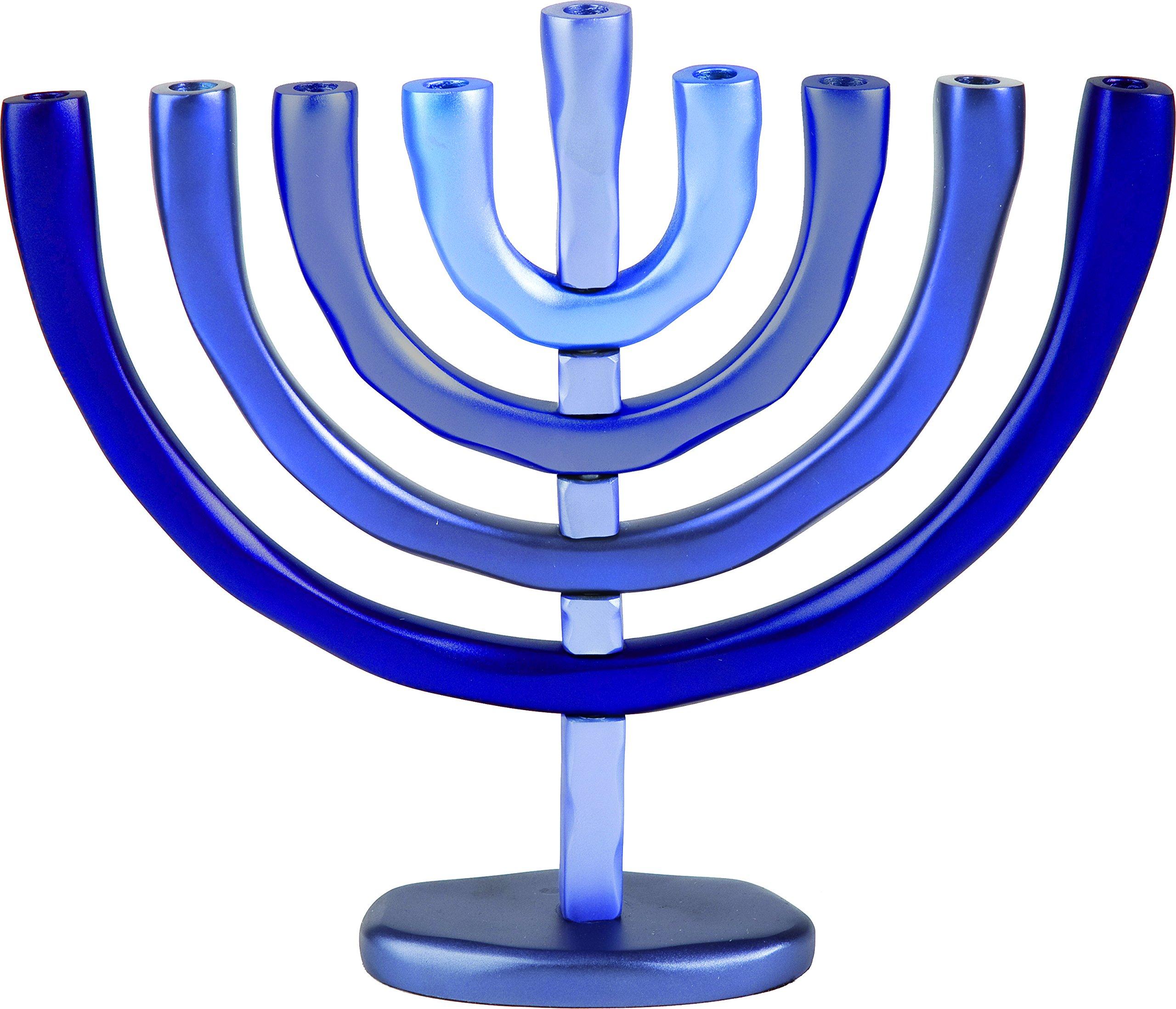 World Of Judaica World Of Judaica Yair Emanuel Blue Aluminum Hanukkah Menorah with Temple Design
