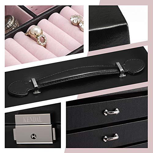 Kendal Black Leather Jewelry Box Travel Case and Lock