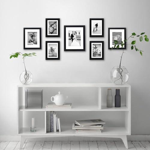 Americanflat Americanflat Set of 7 Picture Frames with Shatter-Resistant Glass - Gallery Wall Frame Set with One 11x14 Frame, Two 8x10 Frames, and Four 5x7 Frames - Signature Collection - Black