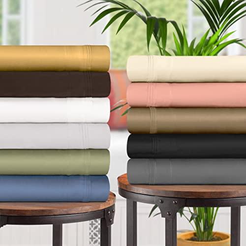SUPERIOR Superior Egyptian Cotton 4 Piece Sheet Set, Luxury 1500 Thread Count, Eco-Friendly, Sustainable Sheets, Ultra-Soft Basics, Solid, Deep Pocket Fitted Sheet, Flat Sheet, Pillowcases, Queen, Black