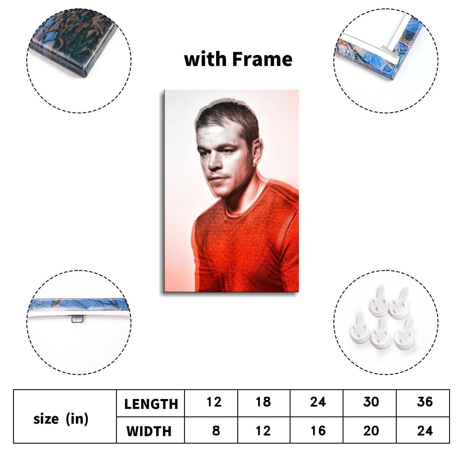 QFZMTVU QFZMTVU Matt Damon Poster Canvas Prints Room Aesthetic Poster Wall Art For Bedroom Gift Home Office Decorations Gift With Framed 12\"x8\"