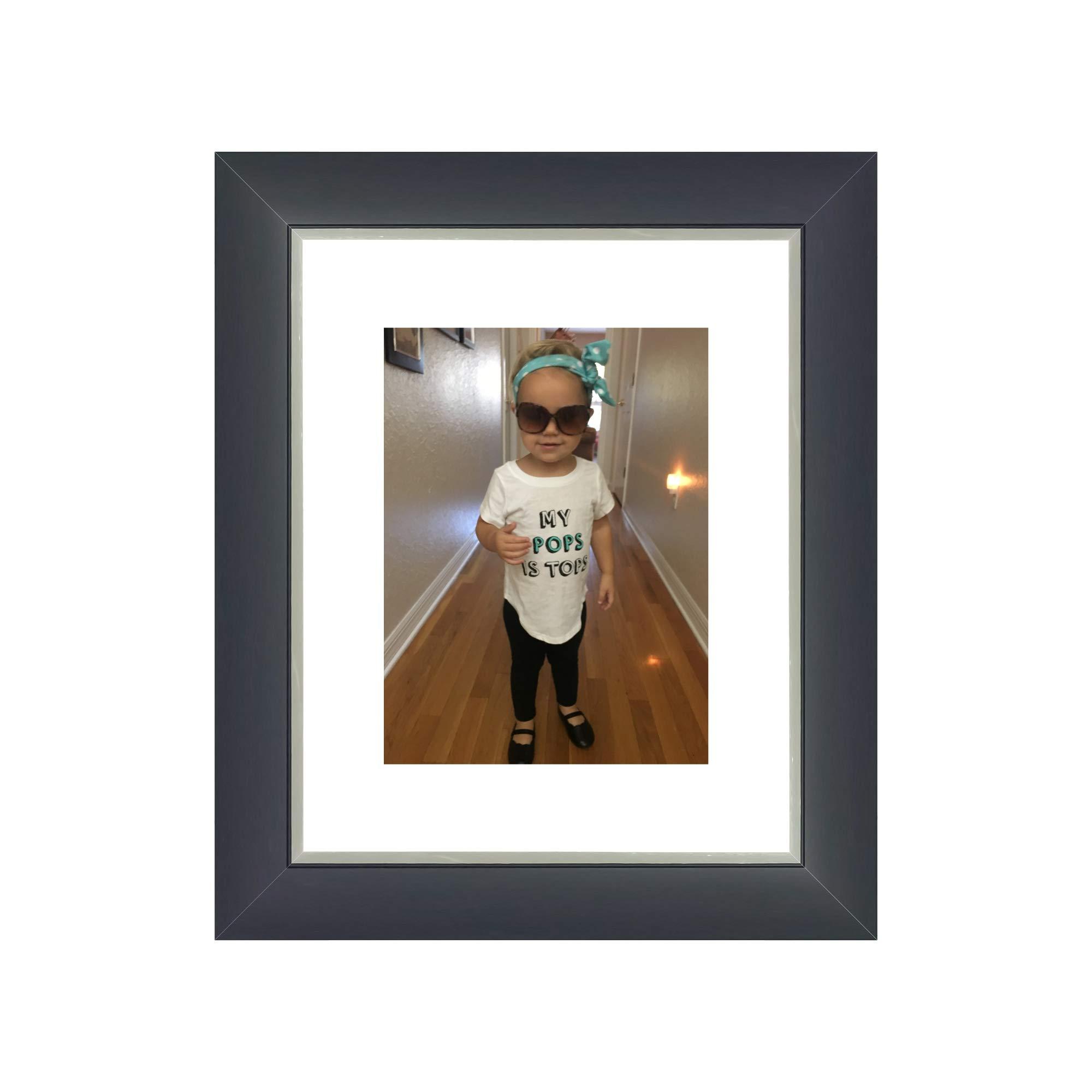 Perfect Cases Perfect Cases Black Wood Custom Picture Frame | For Up To 20x24 | Wood Frame with White Matting | Black with Silver Lip 1 1/2\"