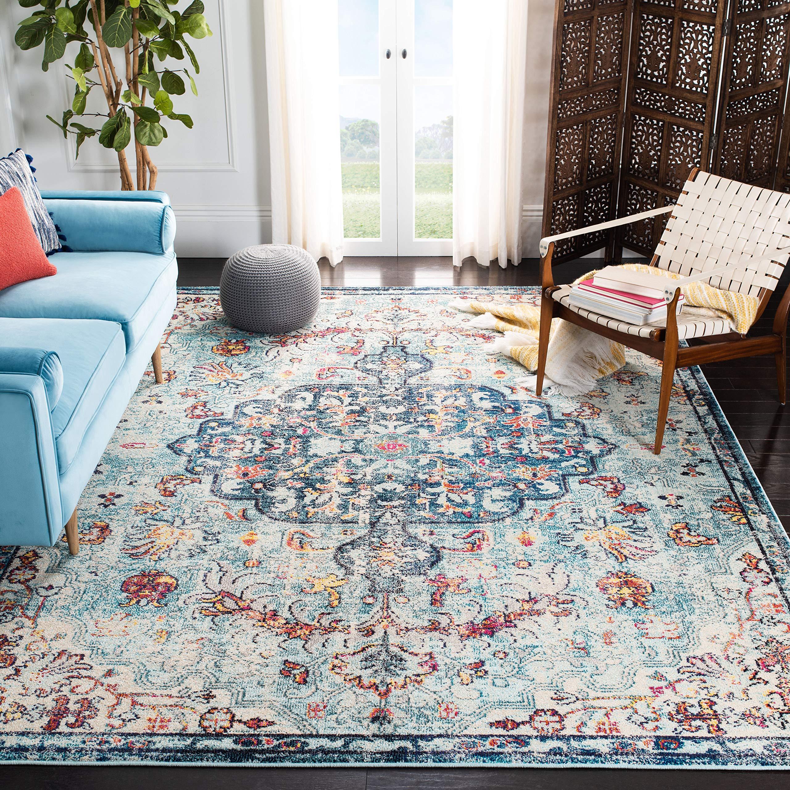 Safavieh SAFAVIEH Madison Collection Area Rug - 8' x 10', Navy & Light Blue, Boho Chic Medallion Distressed Design, Non-Shedding & Easy Care, Ideal for High Traffic Areas in Living Room, Bedroom (MAD447K)