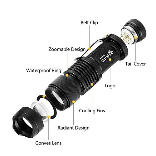 ULTRAFIRE ULTRAFIRE 3 Pack Mini Flashlights Focus Adjustable SK68 Single Mode Tactical LED Flashlight, Ultra Bright 300 Lumens Torch