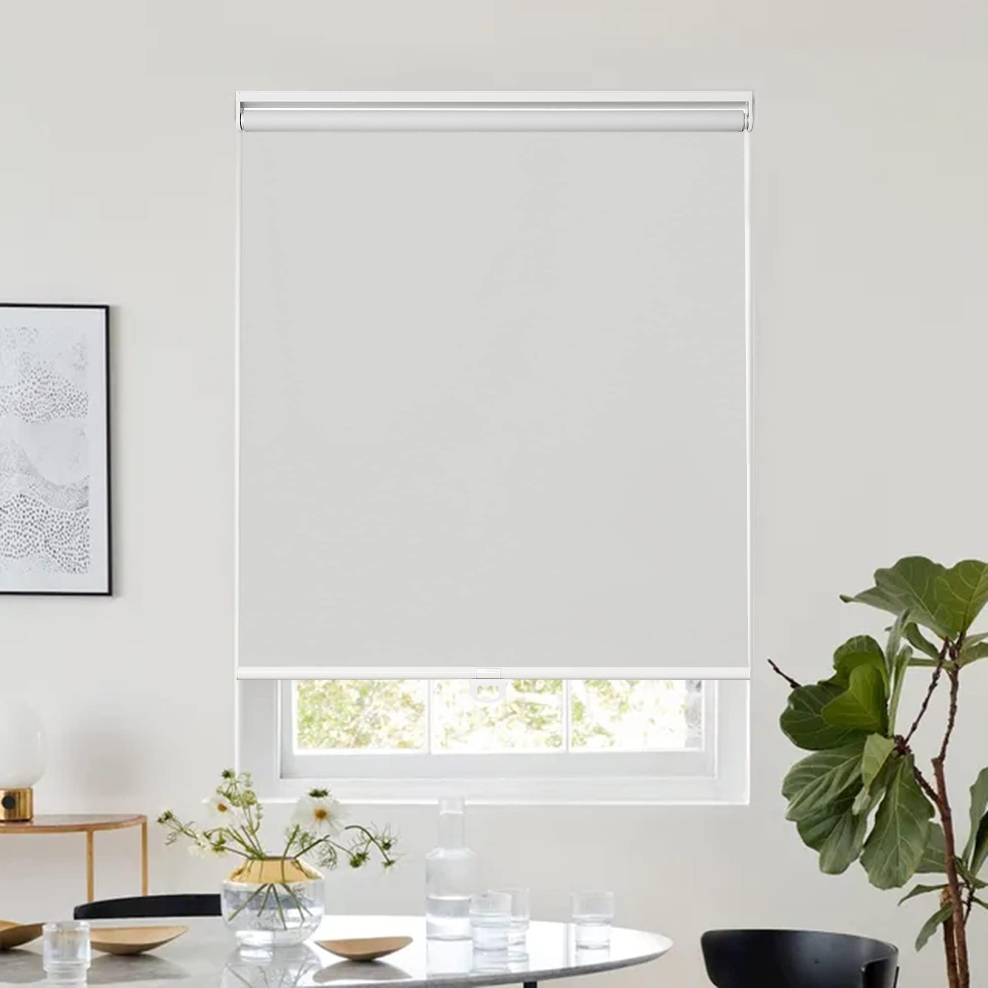 TINFONBLY Cordless Roller Blinds for Windows- Fabric Total Blackout Shades for Light Blocking, Heat Insulating, Easy Lift Bottom Up Blinds with Custom Mini and Large Size, Size 53 "W x 60" H, Gray-Blackout