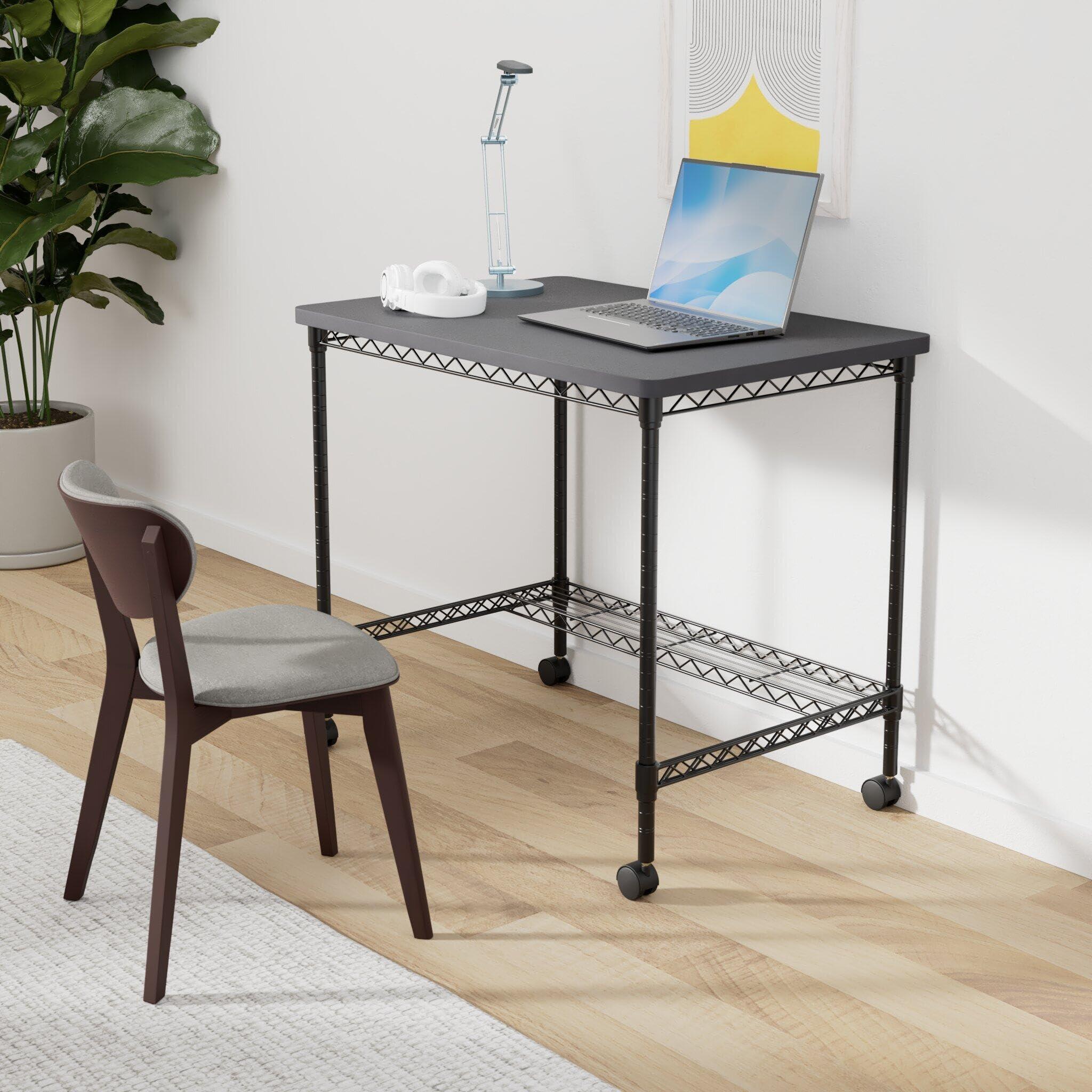 Safco Safco Products 5203BL Mobile Home Office, Kitchen & Garage Wire Desk, Steel Frame, Multi-Use Melamine Top, Wheeled or Stationary Base, Great for Apartments and Dorms, Black